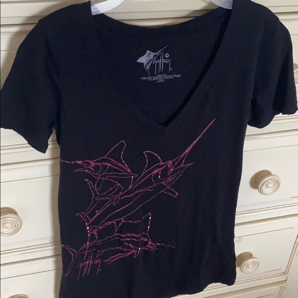 Women’s Guy Harvey V-Neck Marlin Shirt Size S/M - Picture 5 of 6